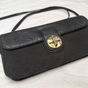 DKNY Black Monogram Crossbody Bag Gold Turn Lock Leather Trim Minimalist Y2K CBK